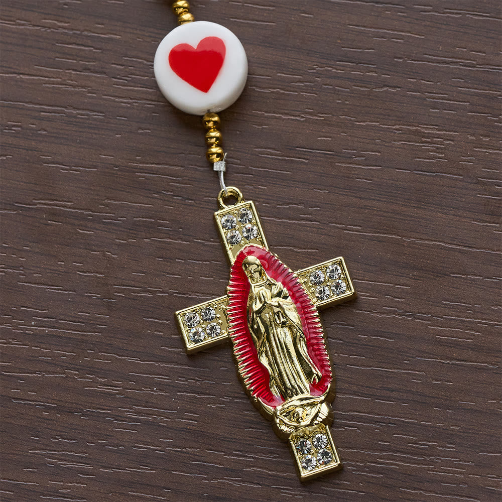 Love & Faith Pink Rosary with Graceful Our Lady Center & Cross