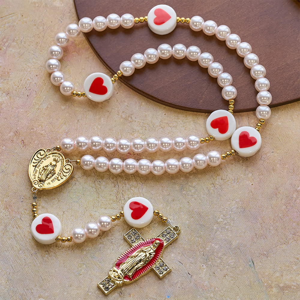 Love & Faith Pink Rosary with Graceful Our Lady Center & Cross