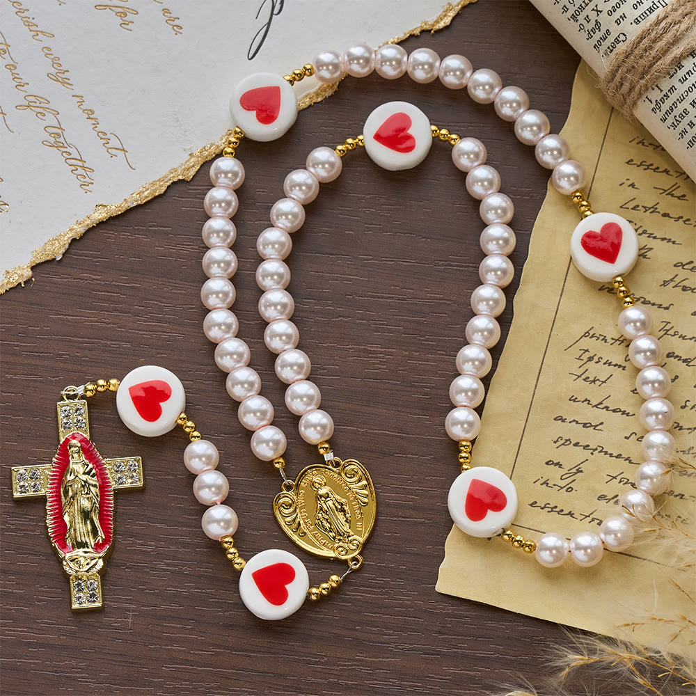 Love & Faith Pink Rosary with Graceful Our Lady Center & Cross