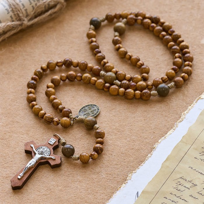 Heritage Natural Wood Traditional Rosary: Mixed Yellow Sandalwood, Green Sandalwood & Pine