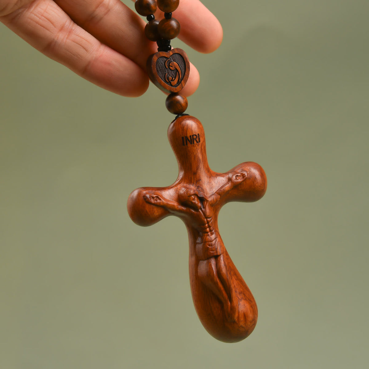 Two-Designed Crucifix Wooden Car Rosary Pendant: A Symbol of Traveler's Protection