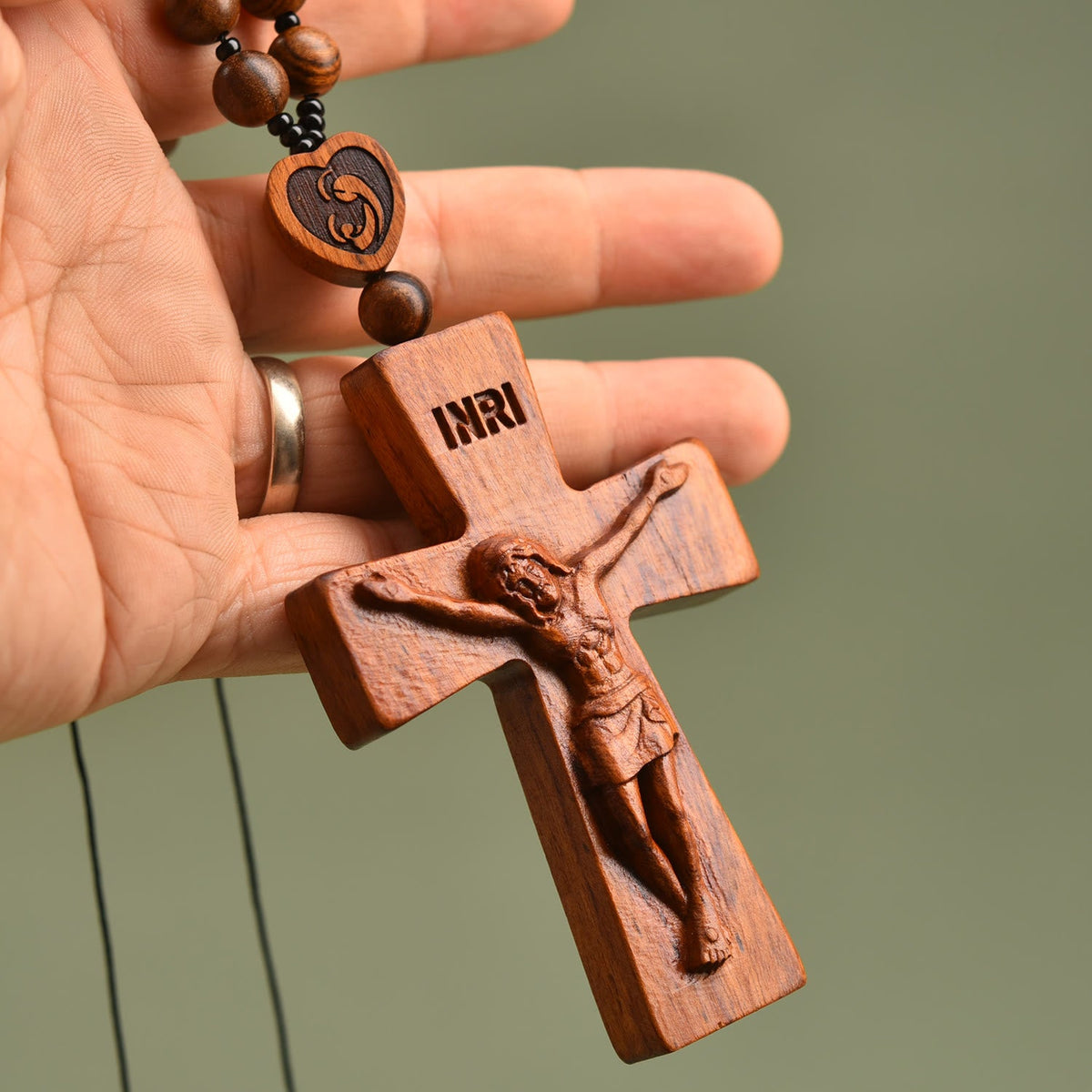 Two-Designed Crucifix Wooden Car Rosary Pendant: A Symbol of Traveler's Protection