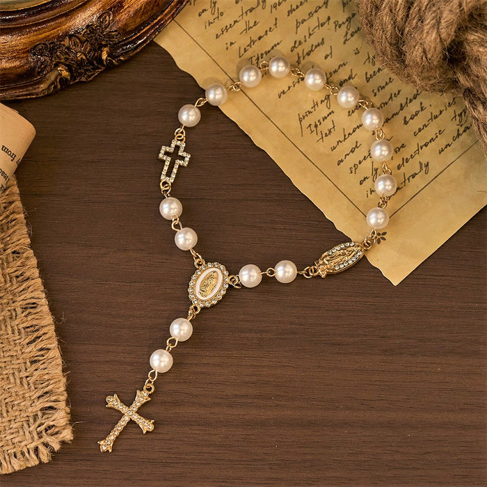 Elegant White Bead Rosary with Zircon Cross: A Timeless Symbol of Devotion and Grace