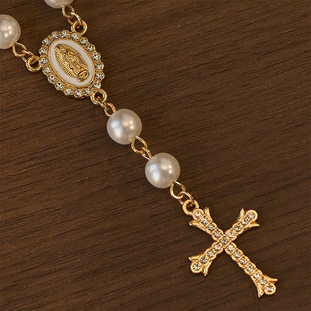Elegant White Bead Rosary with Zircon Cross: A Timeless Symbol of Devotion and Grace