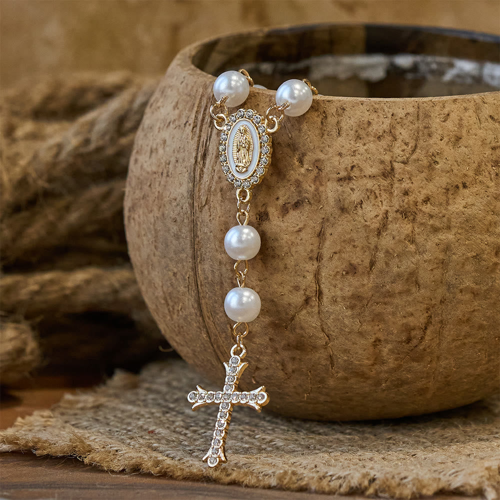 Elegant White Bead Rosary with Zircon Cross: A Timeless Symbol of Devotion and Grace