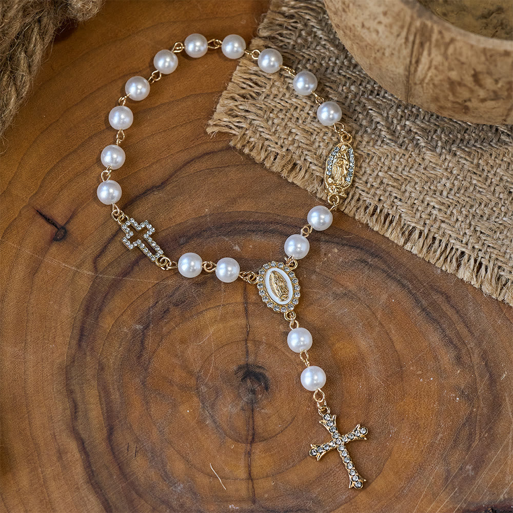 Elegant White Bead Rosary with Zircon Cross: A Timeless Symbol of Devotion and Grace