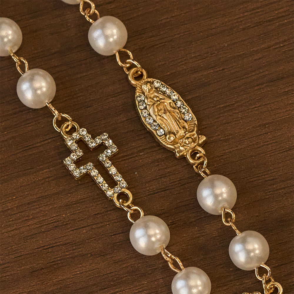 Elegant White Bead Rosary with Zircon Cross: A Timeless Symbol of Devotion and Grace