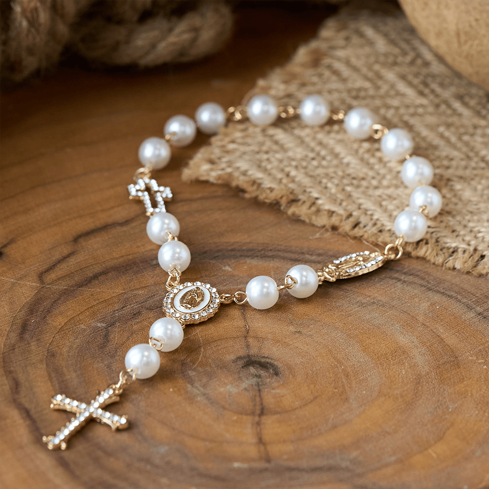 Elegant White Bead Rosary with Zircon Cross: A Timeless Symbol of Devotion and Grace