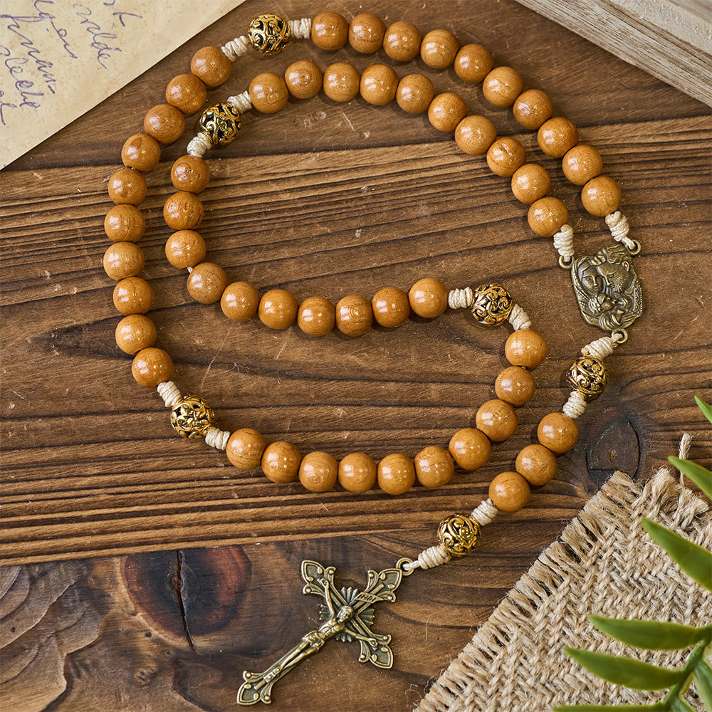 Holy Family & Crucifix of 10mm Olive Wood Bead Handmade Rosary for Holy Prayer