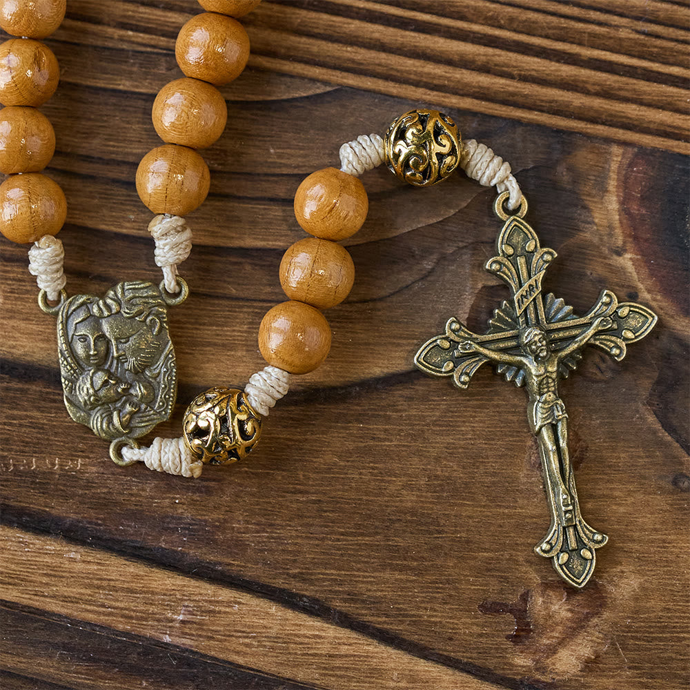 Holy Family & Crucifix of 10mm Olive Wood Bead Handmade Rosary for Holy Prayer