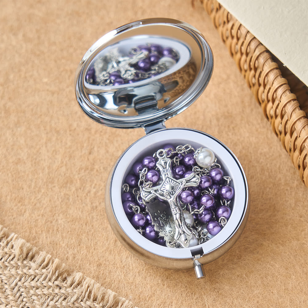 Devotional Rosary with Storage Box: Our Lady Medal and Crucifix for Prayerful Reflection