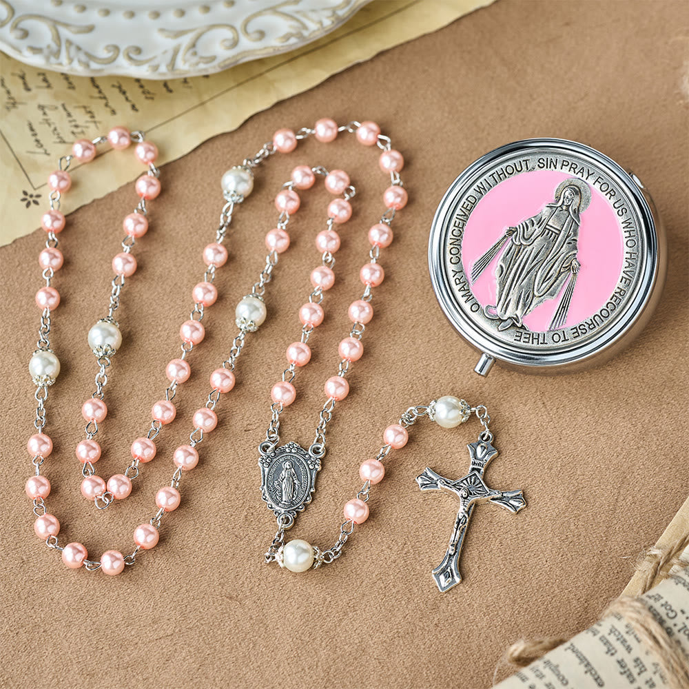 Devotional Rosary with Storage Box: Our Lady Medal and Crucifix for Prayerful Reflection
