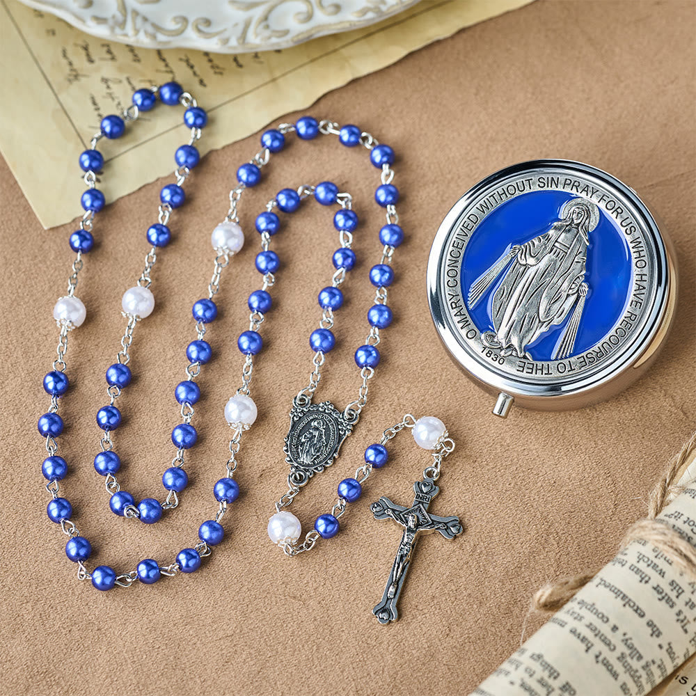 Devotional Rosary with Storage Box: Our Lady Medal and Crucifix for Prayerful Reflection