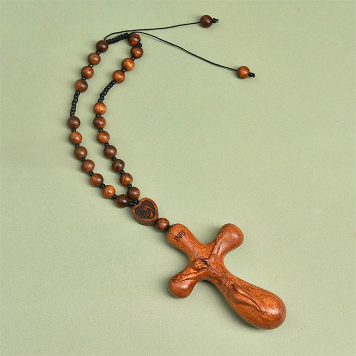 Two-Designed Crucifix Wooden Car Rosary Pendant: A Symbol of Traveler's Protection