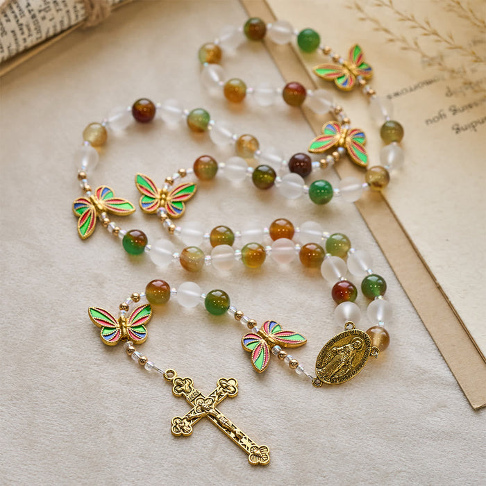 Natural Malachite with Enamel Butterfly Rosary: Butterfly of Faith