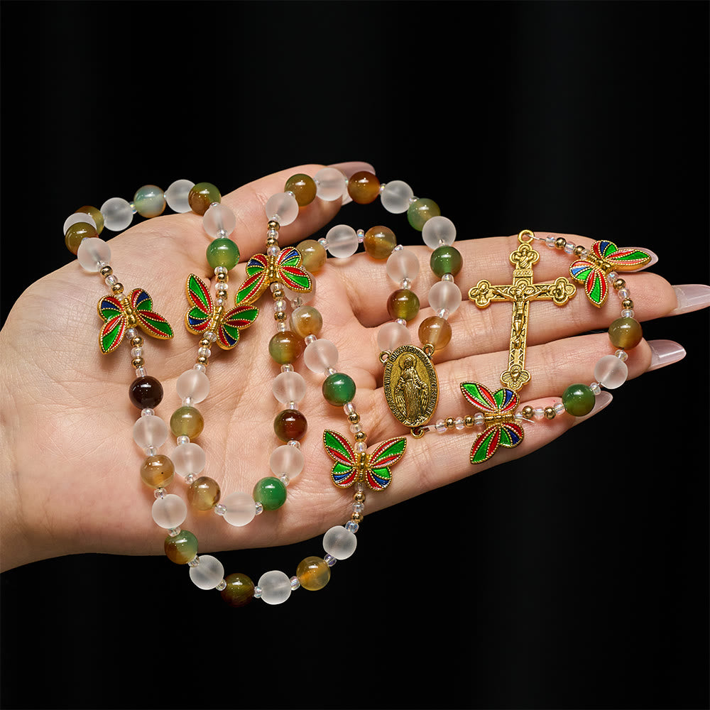 Natural Malachite with Enamel Butterfly Rosary: Butterfly of Faith