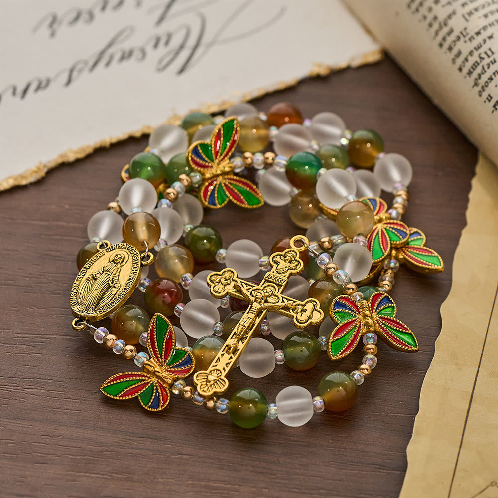 Natural Malachite with Enamel Butterfly Rosary: Butterfly of Faith