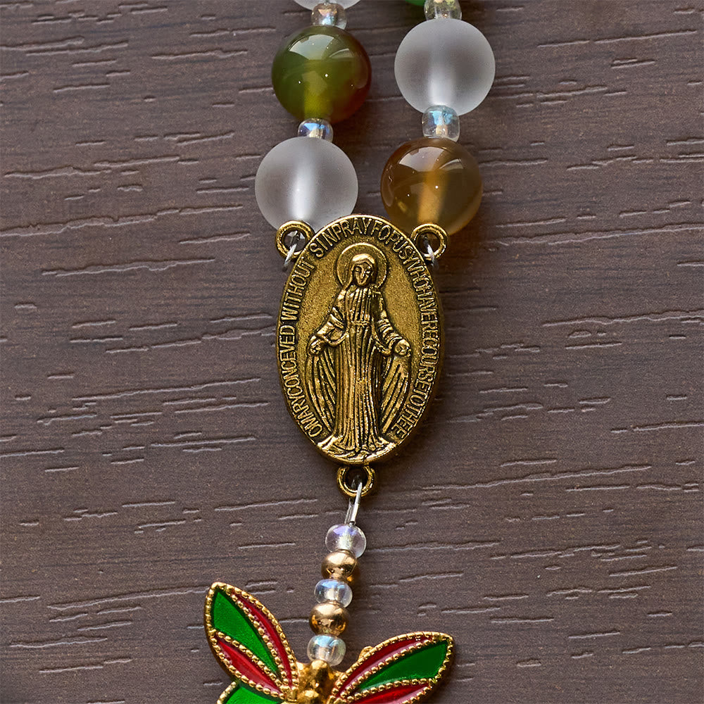 Natural Malachite with Enamel Butterfly Rosary: Butterfly of Faith
