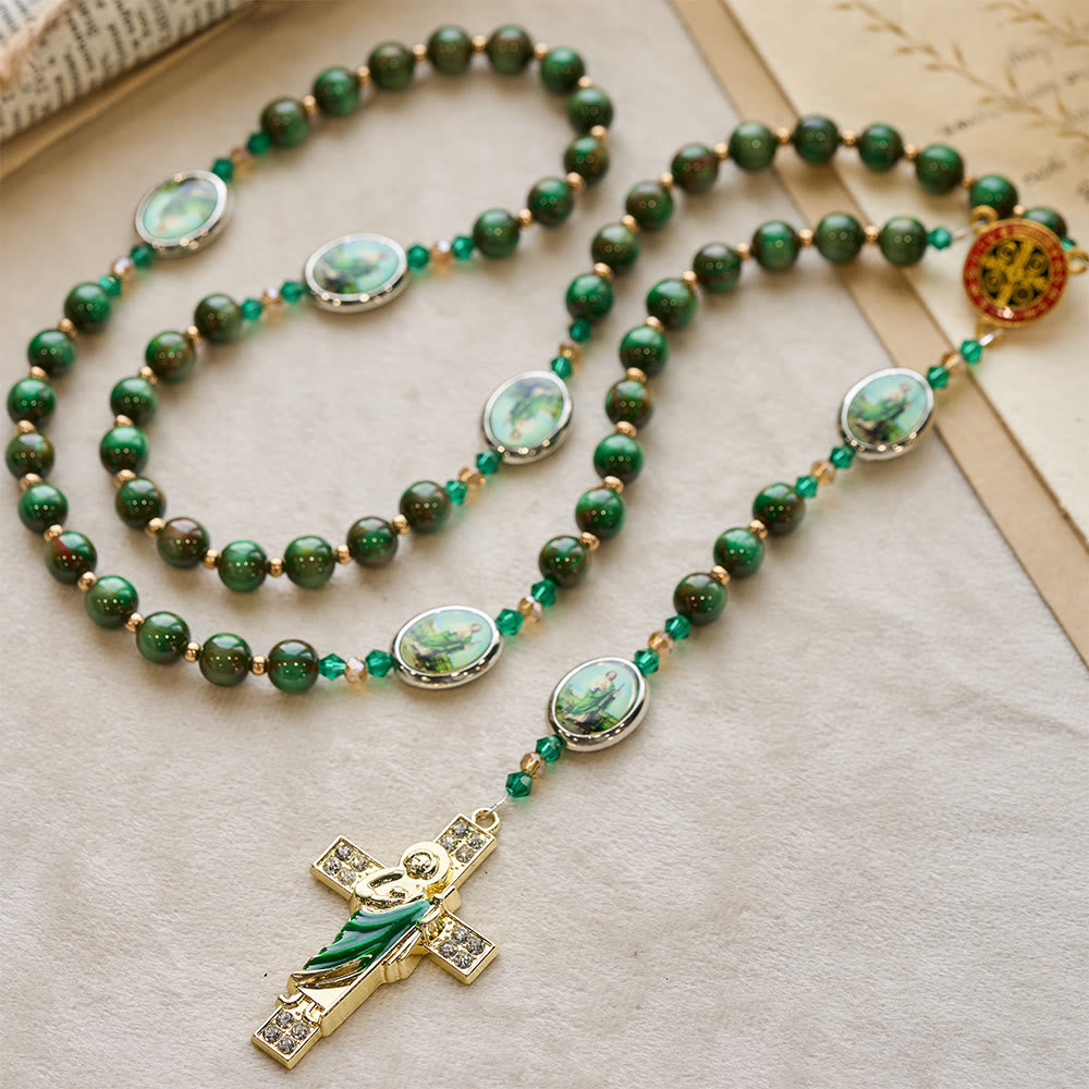 Green Sparkle Beads St. Jude Rosary: St. Jude Patron of Hope