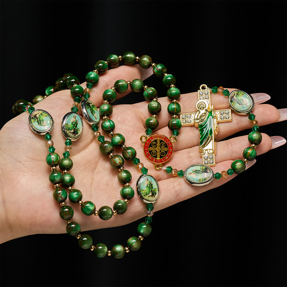 Green Sparkle Beads St. Jude Rosary: St. Jude Patron of Hope
