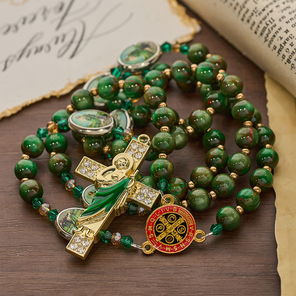 Green Sparkle Beads St. Jude Rosary: St. Jude Patron of Hope