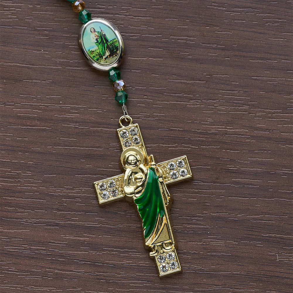 Green Sparkle Beads St. Jude Rosary: St. Jude Patron of Hope