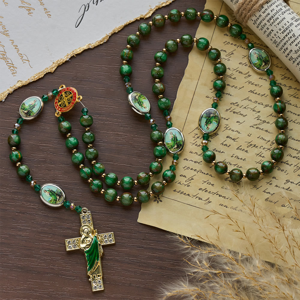 Green Sparkle Beads St. Jude Rosary: St. Jude Patron of Hope