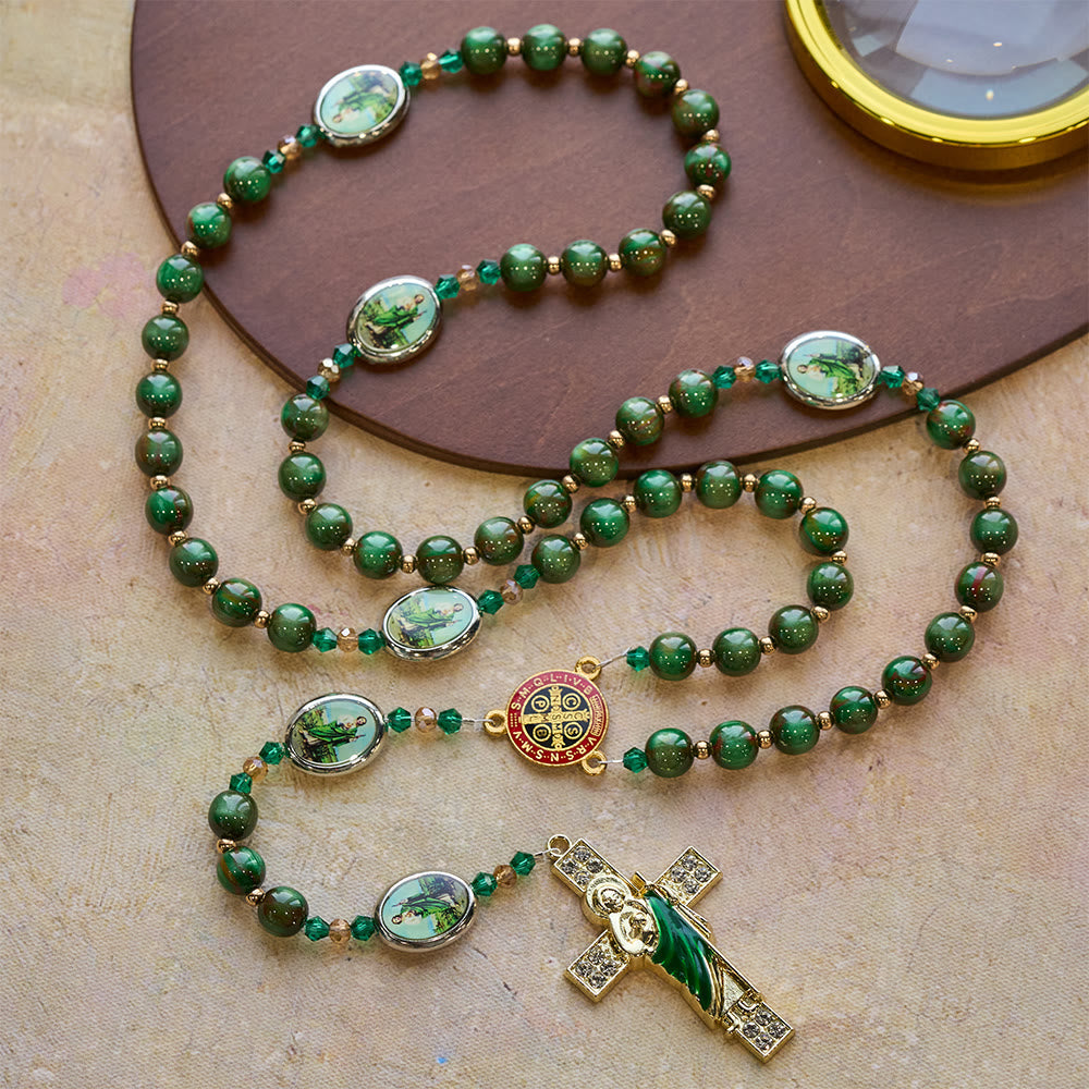 Green Sparkle Beads St. Jude Rosary: St. Jude Patron of Hope