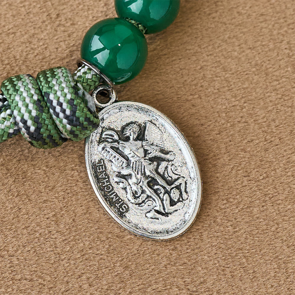 Green Aventurine Easter Pocket Rosary with St. Michael Pendant and Celtic Cross