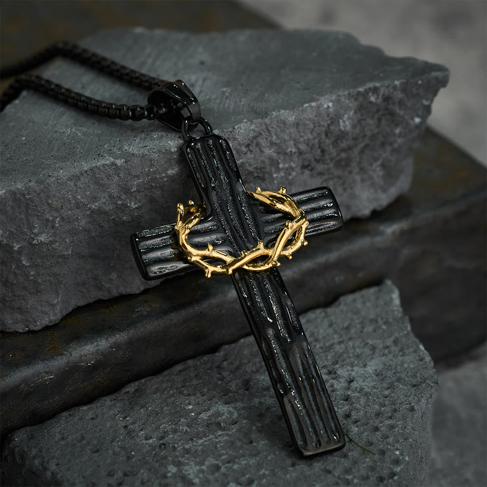 Modern Style Jesus Crown Of Thorns Cross Sacred Protection Pendant Necklace
