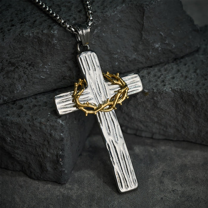 Modern Style Jesus Crown Of Thorns Cross Sacred Protection Pendant Necklace