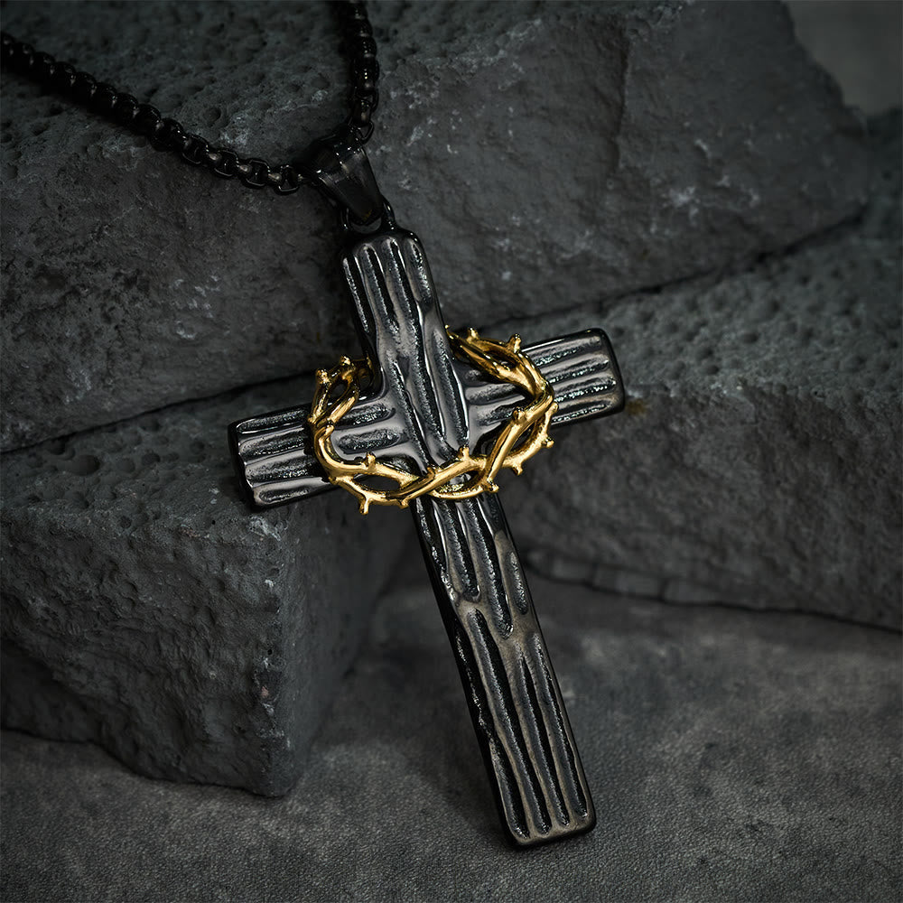 Modern Style Jesus Crown Of Thorns Cross Sacred Protection Pendant Necklace