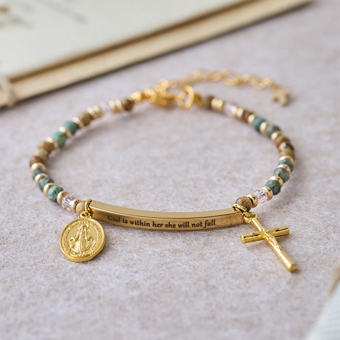 Natural African Turquoise Psalm 46:5 Bracelet: Engraved Bar & Stone Bead Design