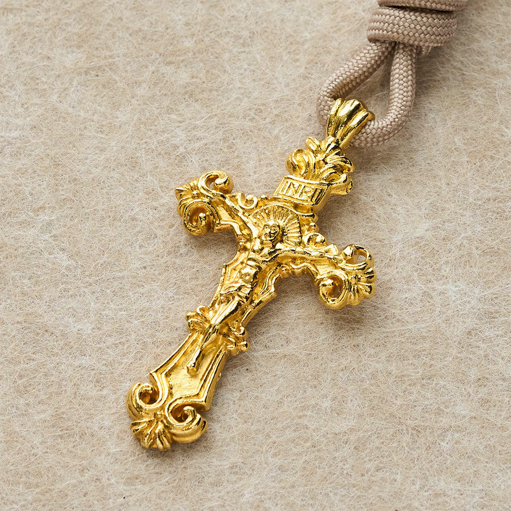 Pink Beads Paracord Rosary with Our Lady & Golden Crucifix