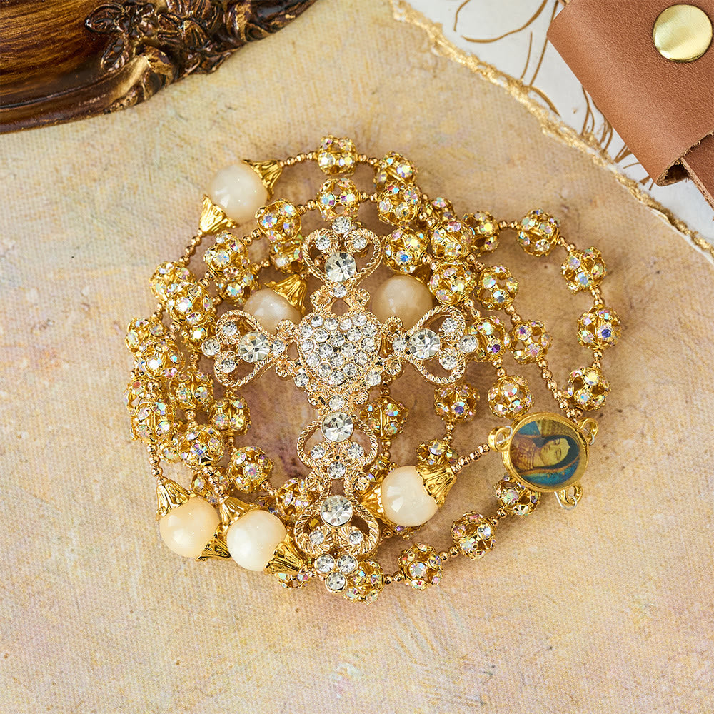 Sparkling Golden Beads Luxury Rosary with Our Lady of Grace