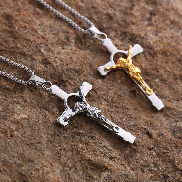 Polished Metal Crucifix Necklace: Wearable Token of Divine Grace and Protection