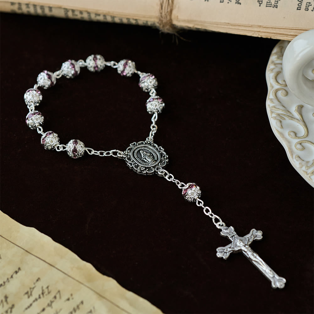Sparkling Bead Pocket Rosary with Our Lady Medal: Symbol of Faith and Grace
