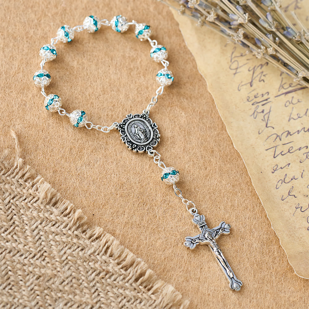 Sparkling Bead Pocket Rosary with Our Lady Medal: Symbol of Faith and Grace
