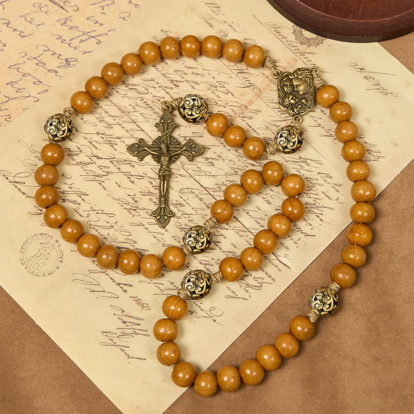 Holy Family & Crucifix of 10mm Olive Wood Bead Handmade Rosary for Holy Prayer