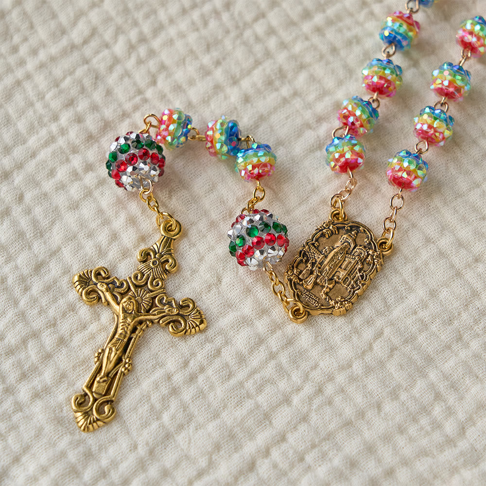 Christmas Rainbow Beads Rosary with Golden Cross: Devotion & Vibrant Faith