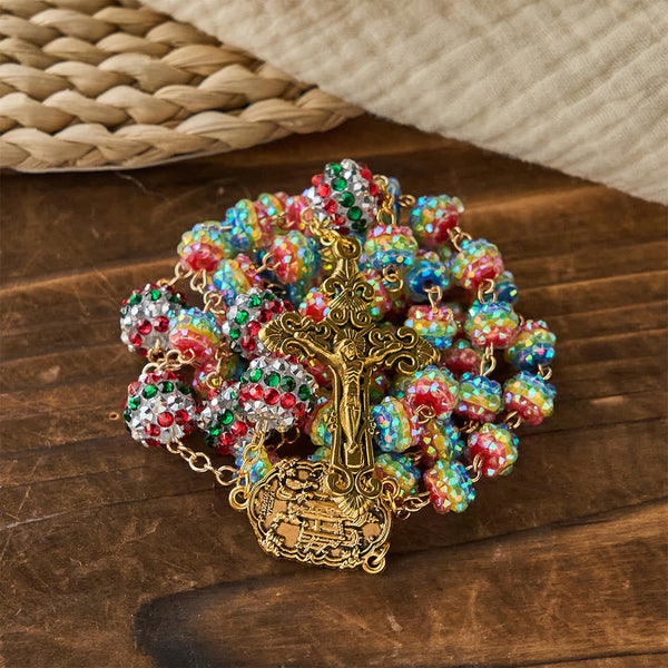 Christmas Rainbow Beads Rosary with Golden Cross: Devotion & Vibrant Faith