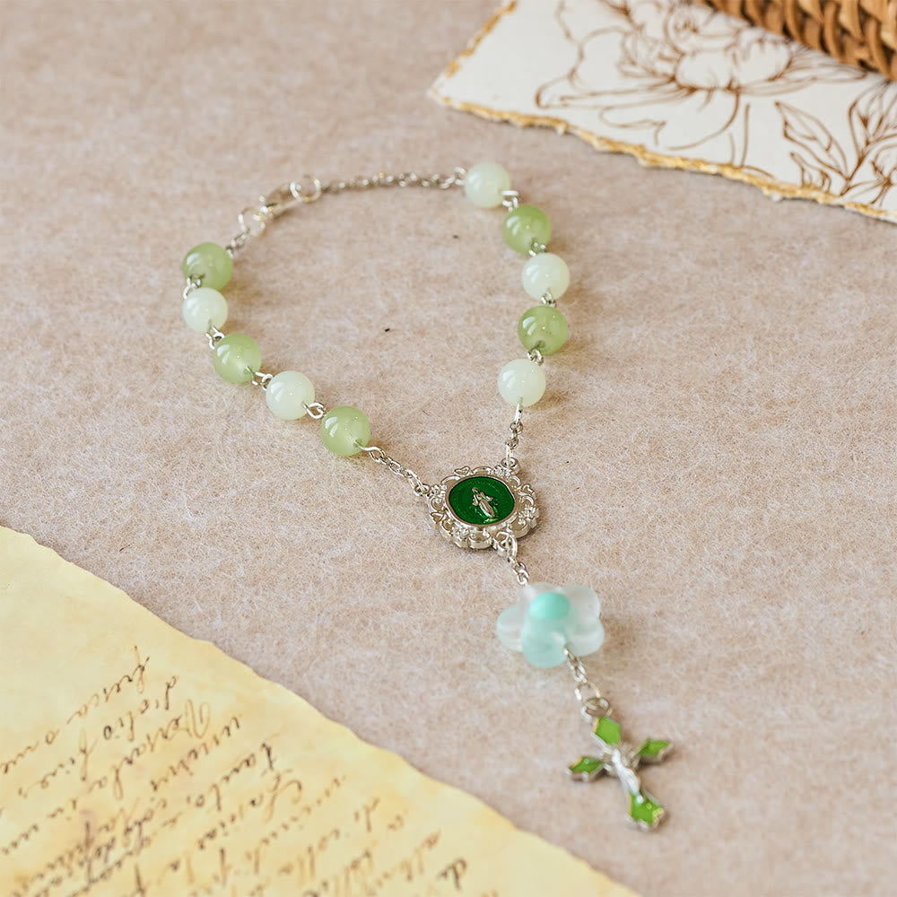 3-Style Pastel Pocket Rosary with Flower Charm: Silver-Toned Crucifix for Marian Prayer