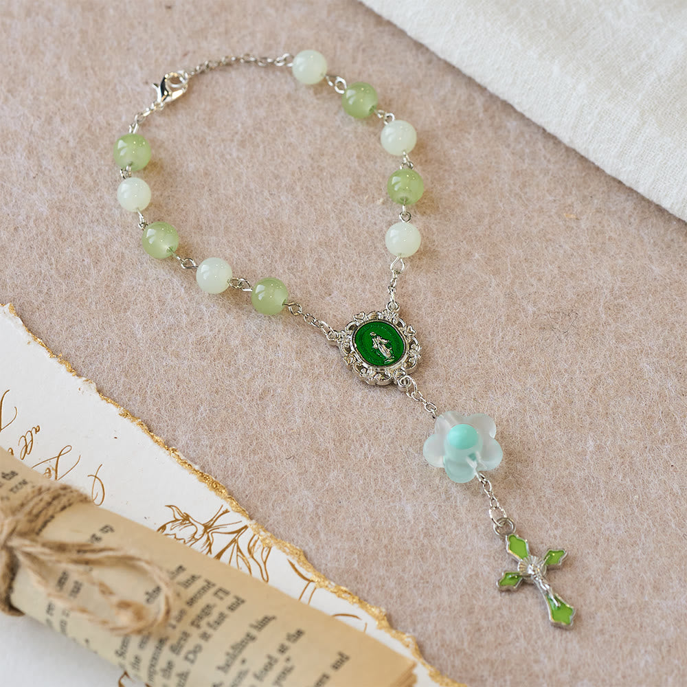 3-Style Pastel Pocket Rosary with Flower Charm: Silver-Toned Crucifix for Marian Prayer