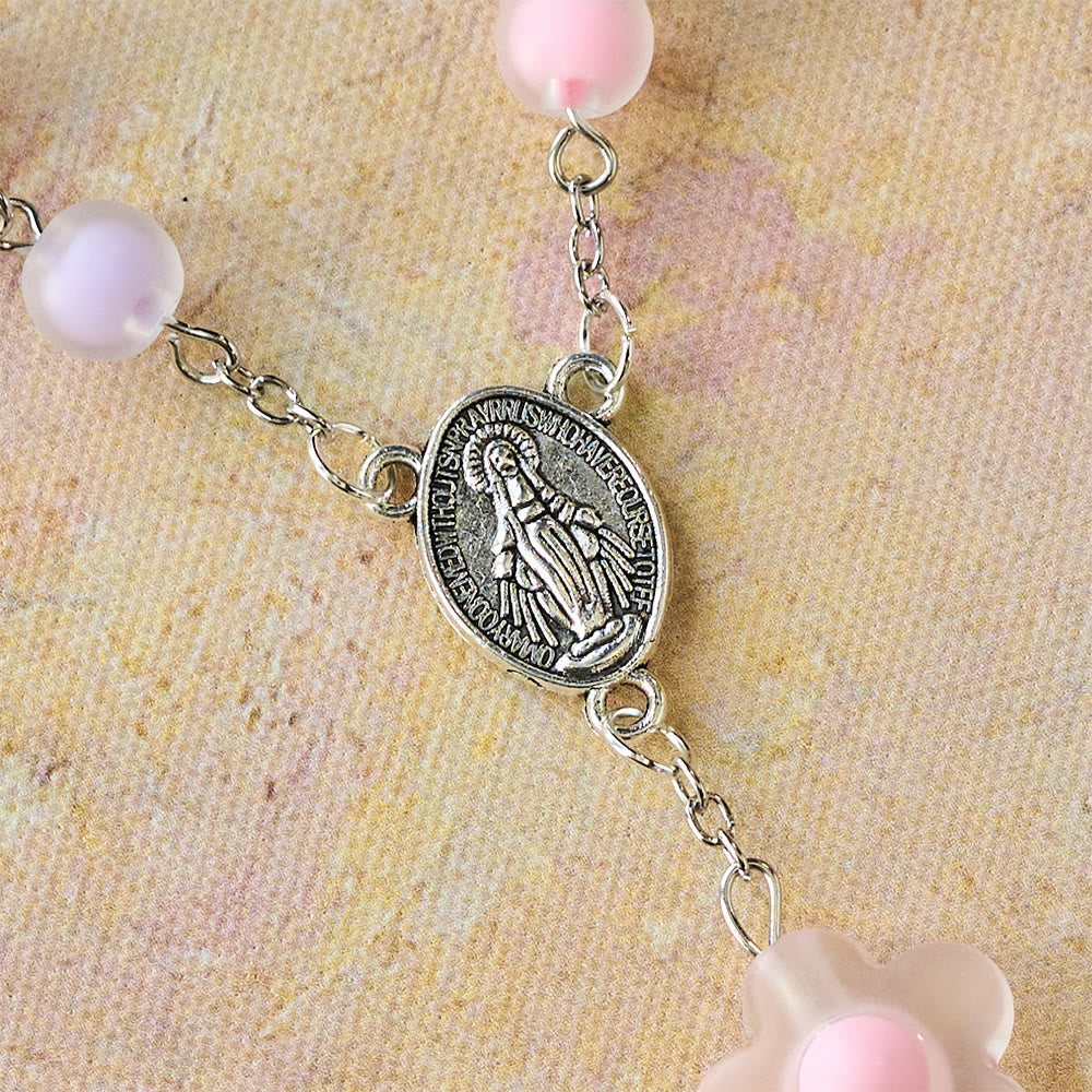 3-Style Pastel Pocket Rosary with Flower Charm: Silver-Toned Crucifix for Marian Prayer
