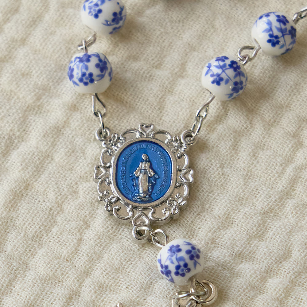 Blue Flower Ceramic Auto Rosary: A Symbol of Marian Protection for Car