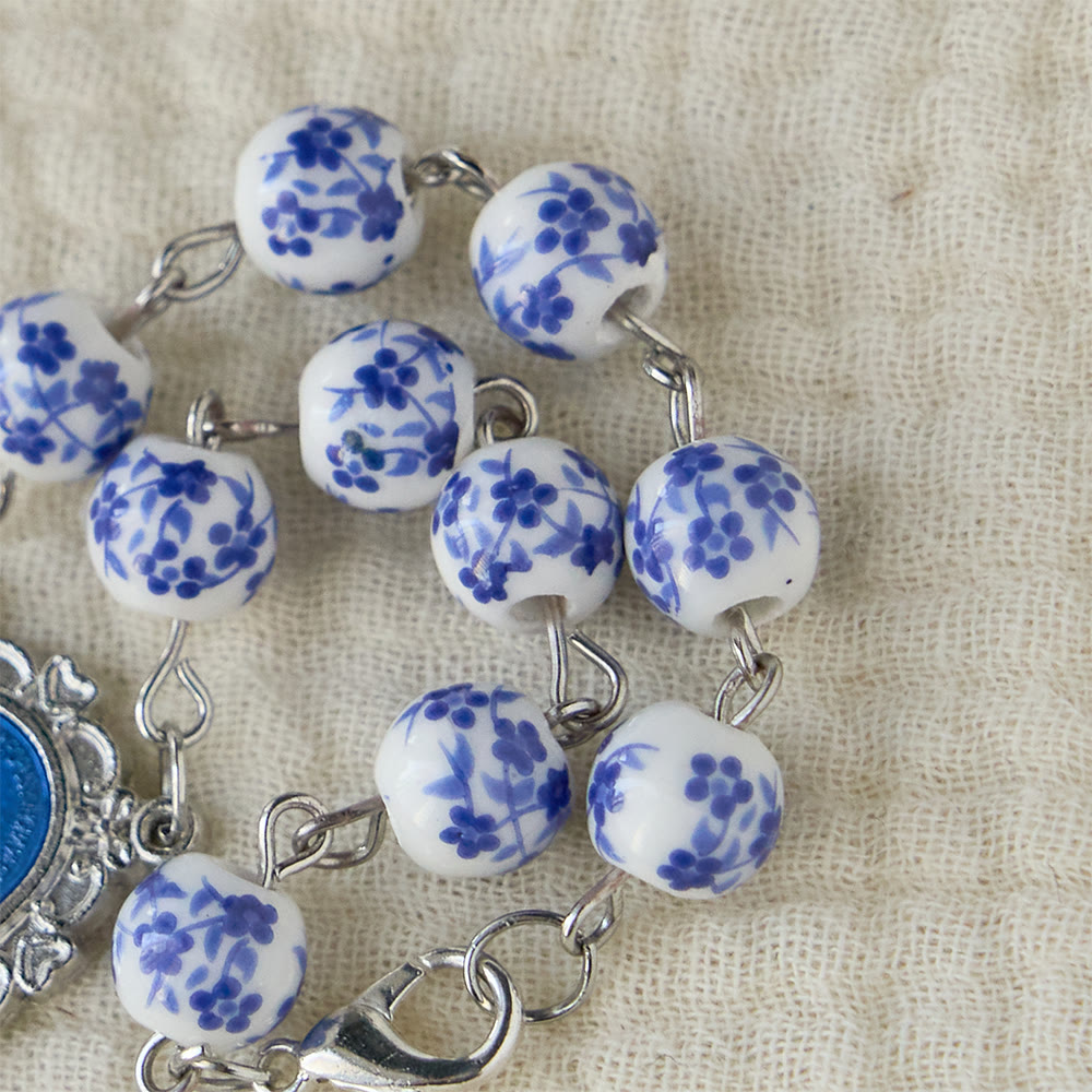 Blue Flower Ceramic Auto Rosary: A Symbol of Marian Protection for Car