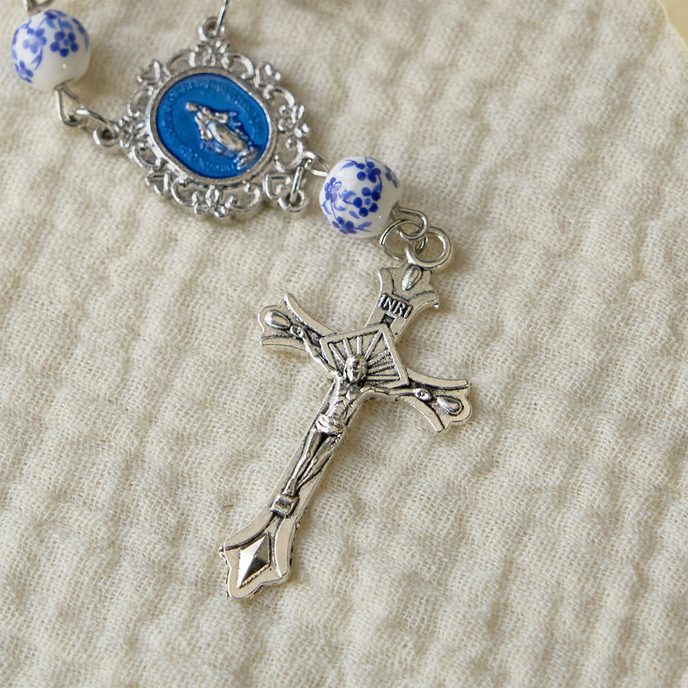 Blue Flower Ceramic Auto Rosary: A Symbol of Marian Protection for Car