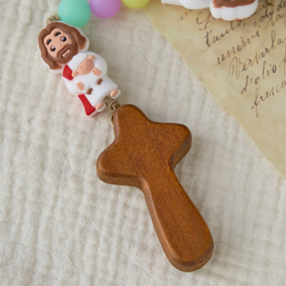 Pastel Silicone Bead with Cartoon Jesus Icon Accents Rosary: A Symbol of Childlike Faith & Divine Joy