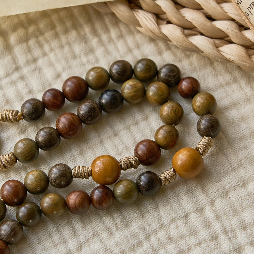 Sandalwood Beads Rosary with St. Benedict & Crucifix: Bronze Medallion Design