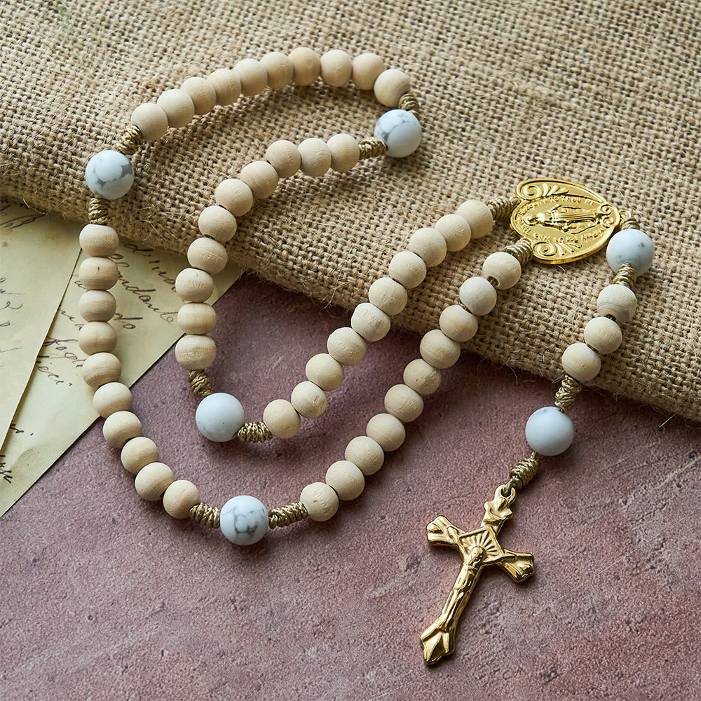 Tranquil Devotion Wood Rosary: Turquoise Accents for Daily Prayer